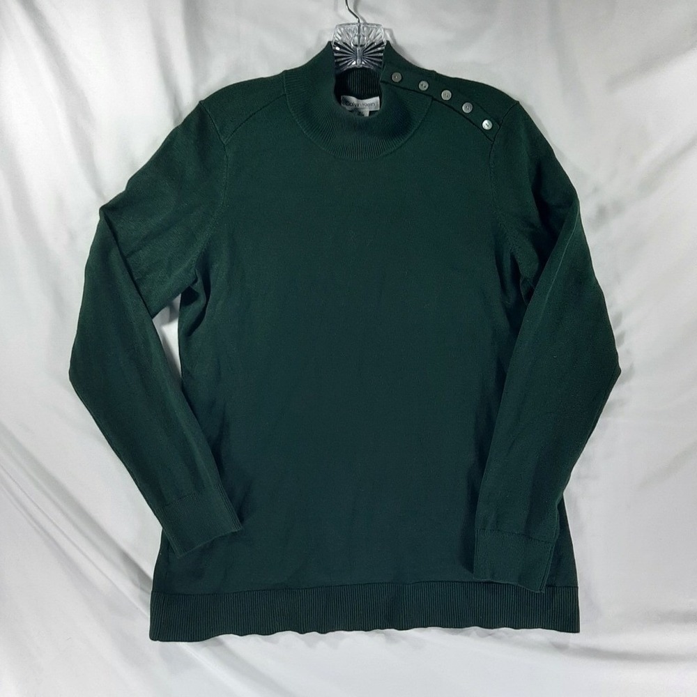 Calvin Klein Mens Forest Green Mock Neck Button Shoulder Sweater Size M‎